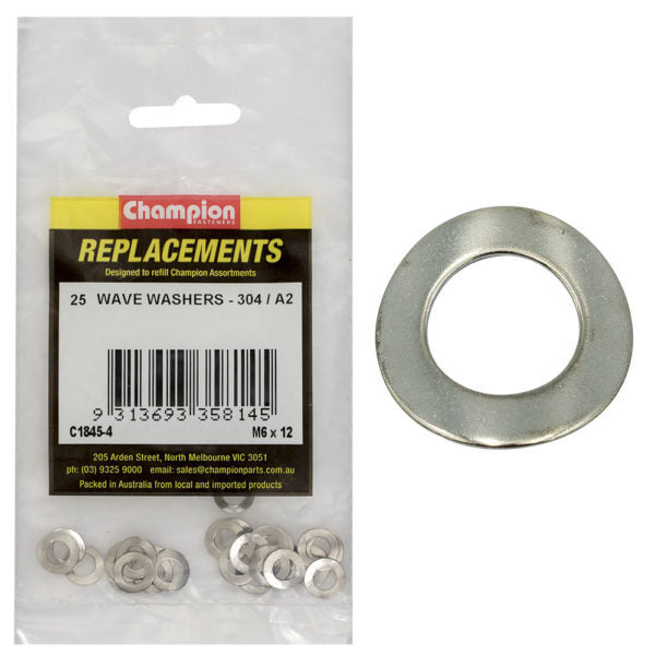 Champion C1845-4 Wave Washer M6 x 12mm Stainless Steel - 25/Pack