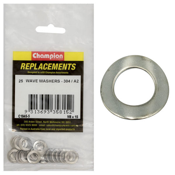 Champion C1845-5 Wave Washer M8 x 15mm Stainless Steel - 25/Pack