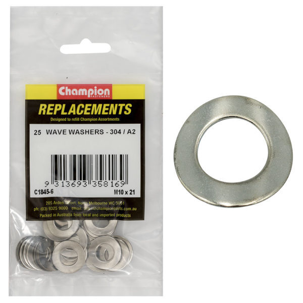 Champion C1845-6 Wave Washer M10 x 21mm Stainless Steel - 25/Pack