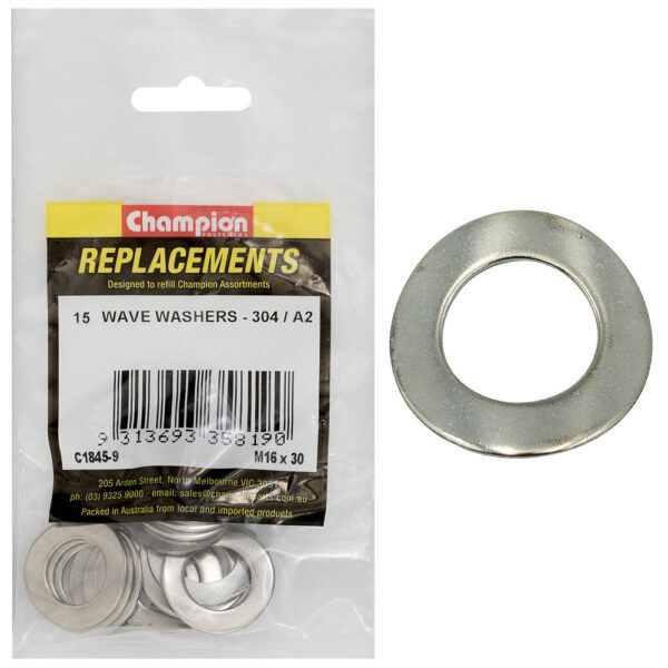 Champion C1845-9 Wave Washer M16 x 30mm Stainless Steel - 15/Pack