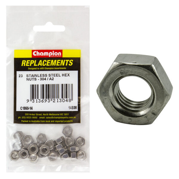 Champion C1860-14 Stainless Steel Hex Nut 1/4" - 23/Pack