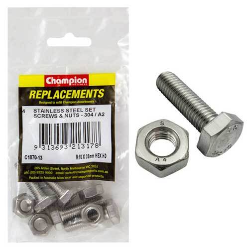 Champion C1870-13 Hex Set Screw M10 x 35mm & Nut Stainless Steel - 4/Pack - AIMS Industrial Supplies