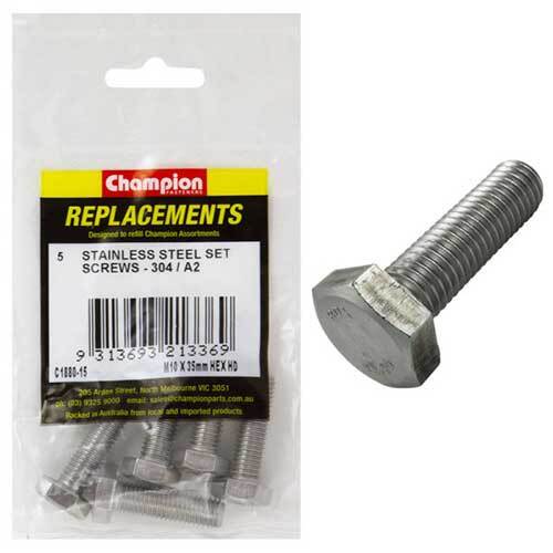 Champion C1880-15 Stainless Steel Hex Set Screw M10 x 35mm -  5/Pack