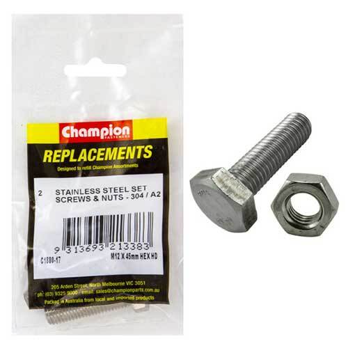 Champion C1880-17 Stainless Hex Set Screw with Nut M12x45mm 2/Pack - AIMS Industrial Supplies