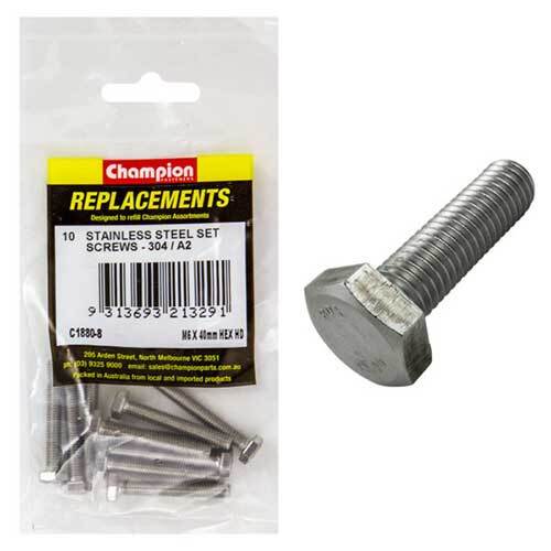 Champion C1880-8 Stainless Steel Hex Set Screw M6 x 40mm -  10/Pack