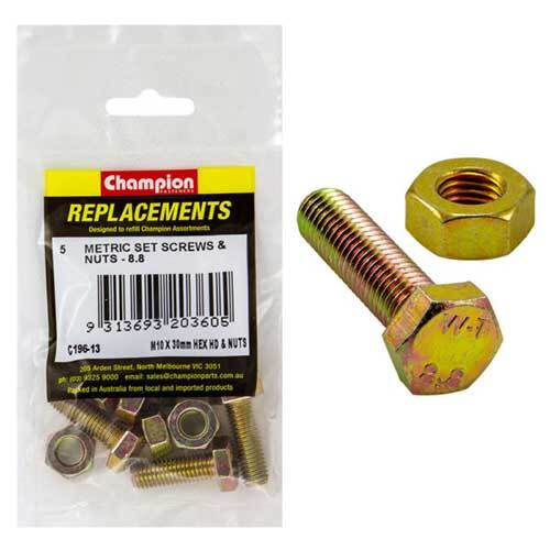 Champion C196-13 M10 x 30mm Set Screw High Tensile - 5/Pack - AIMS Industrial Supplies