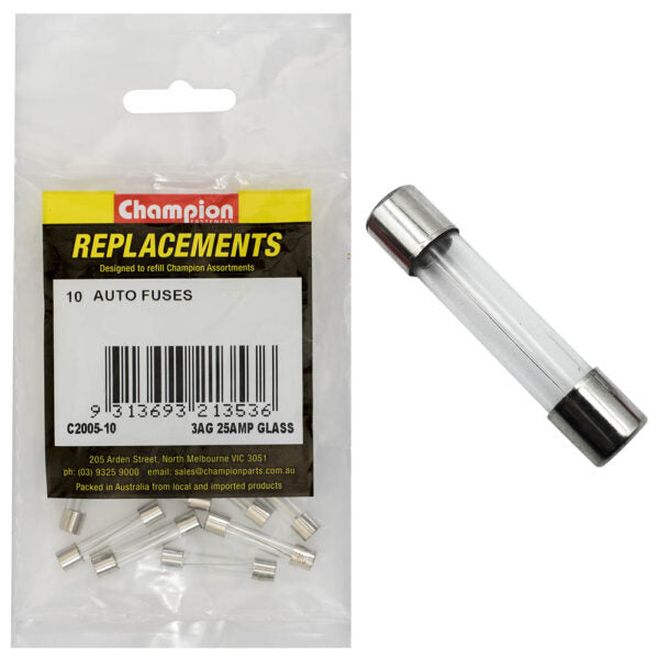 Champion C2005-10 Glass Fuse 3AG 25 Amp - 10/Pack