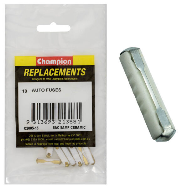 Champion C2005-15 Ceramic Fuse 6AC 8 Amp - 10/Pack