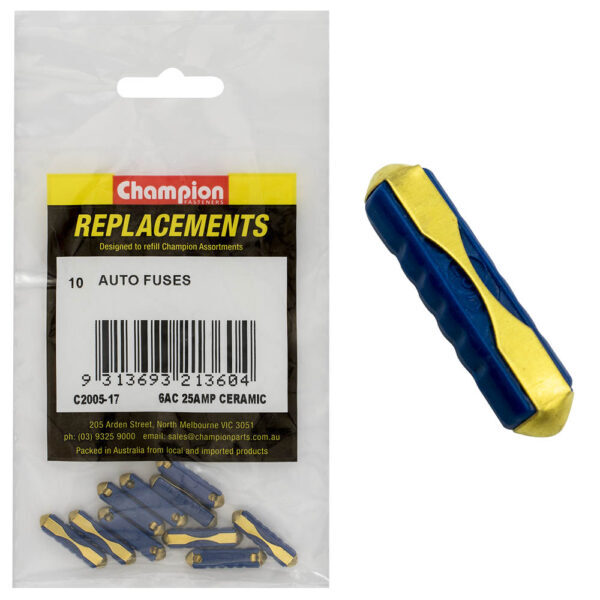 Champion C2005-17 Ceramic Fuse 6AC 25 Amp - 10/Pack