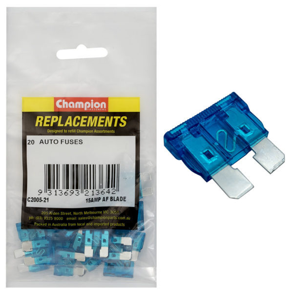 Champion C2005-21 Blade Fuse AF 15 Amp Blue - 20/Pack