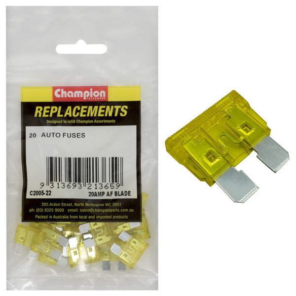 Champion C2005-22 Blade Fuse AF 20 Amp Yellow - 20/Pack