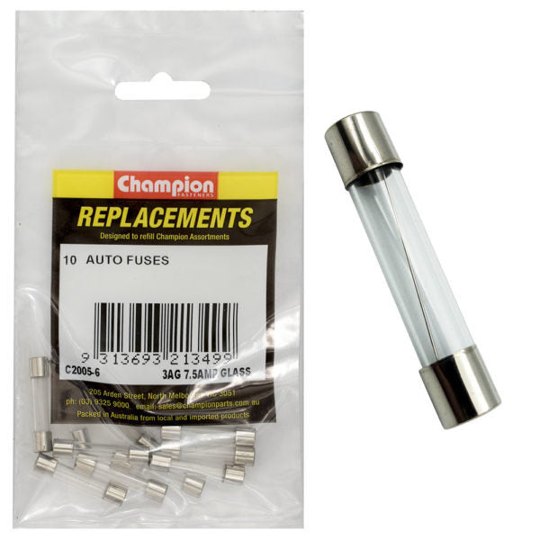 Champion C2005-6 Glass Fuse 3AG 7.5 Amp - 10/Pack