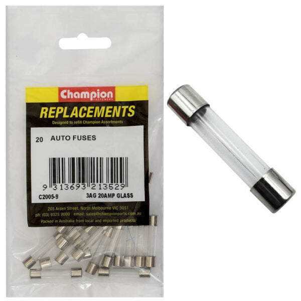 Champion C2005-9 Glass Fuse 3AG 20 Amp - 20/Pack