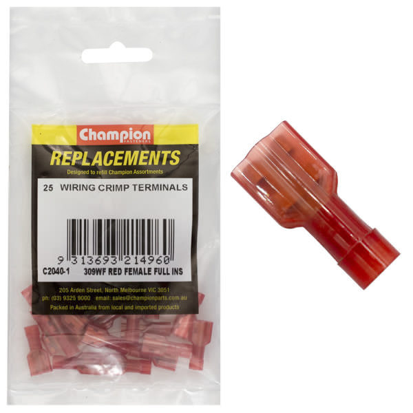 Champion C2040-1 Crimp Terminal Blade Female 309 WF Red - 25/Pack