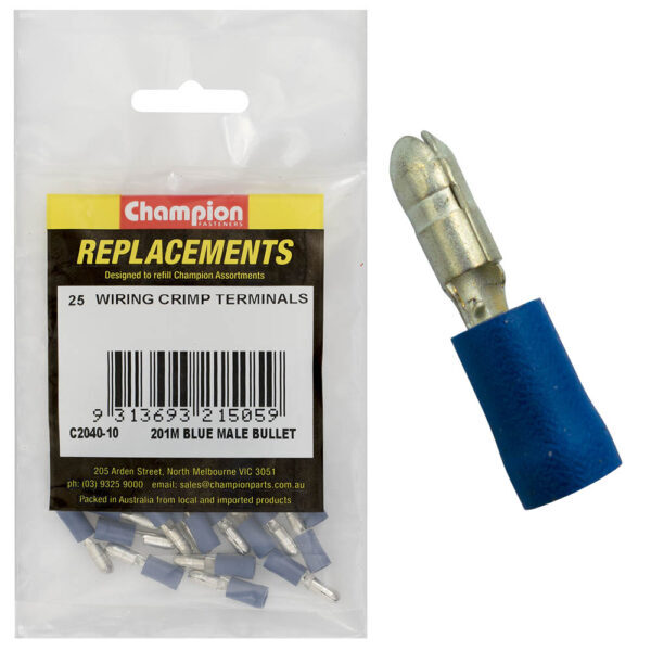 Champion C2040-10 Crimp Terminal Bullet Male 201 M Blue - 25/Pack