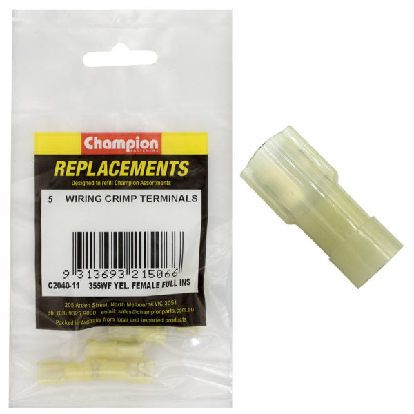 Champion C2040-11 Crimp Terminal Blade Female 355 WF Yellow - 5/Pack