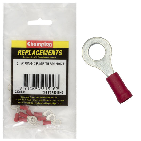 Champion C2040-15 Crimp Terminal Ring 13-6 Red - 10/Pack