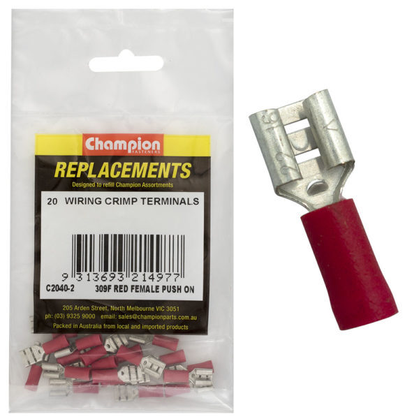Champion C2040-2 Crimp Terminal Blade Female 309 F Red - 20/Pack
