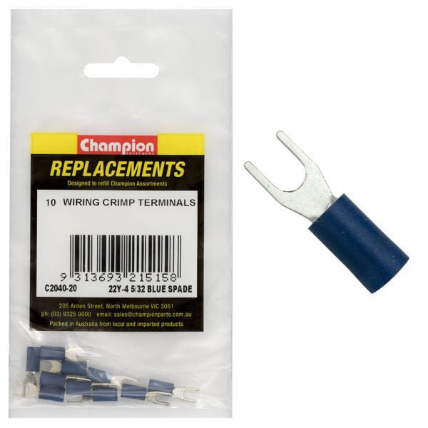 Champion C2040-20 Crimp Terminal Spade Blue 22Y-4 Blue - 10/Pack - AIMS Industrial Supplies