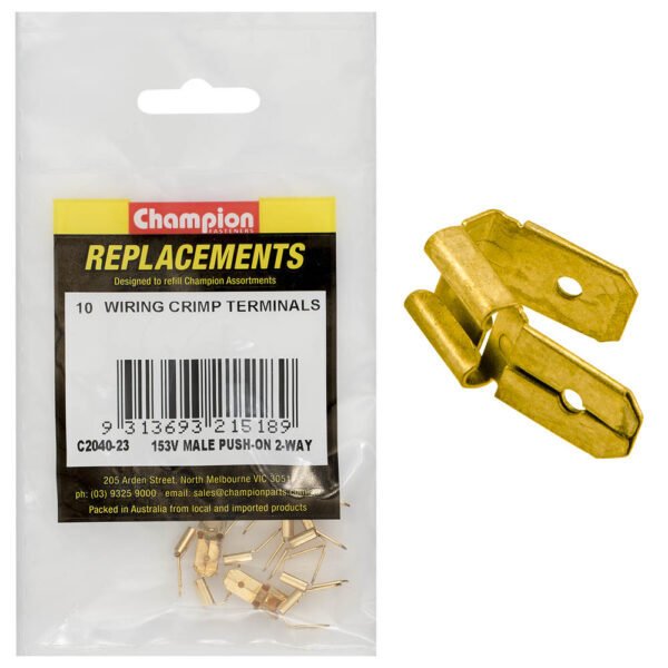 Champion C2040-23 Crimp Terminal-Male-Push On 2 Way Connector 153V - 10/Pack - AIMS Industrial Supplies