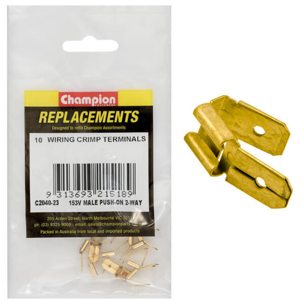 Champion C2040-23 Crimp Terminal-Male-Push On 2 Way Connector 153V - 10/Pack1