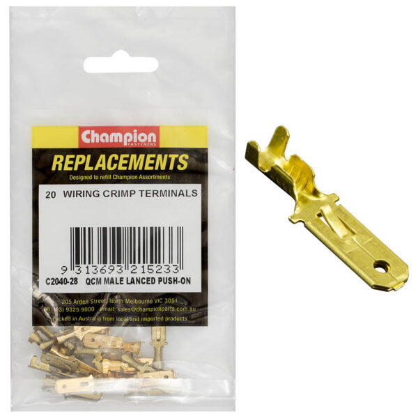 Champion C2040-28 Crimp Terminal Male Lanced Push-On QCM Male - 20/Pack