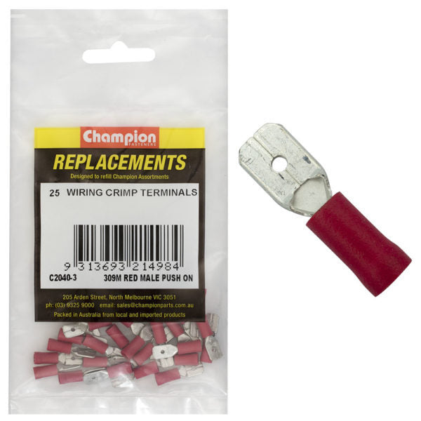 Champion C2040-3 Crimp Terminal Blade Male 309 M Red - 25/Pack