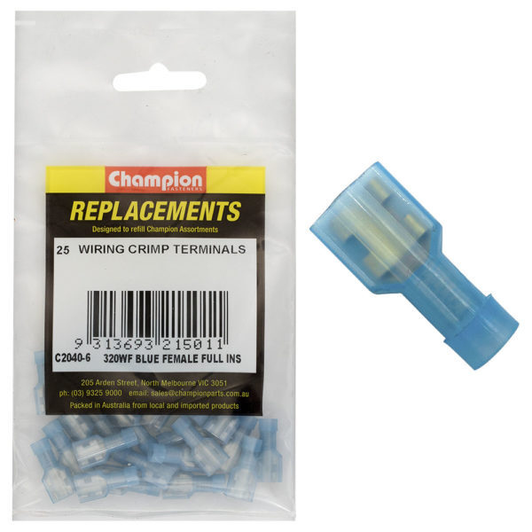Champion C2040-6 Crimp Terminal Blade Female 320 WF Blue - 25/Pack