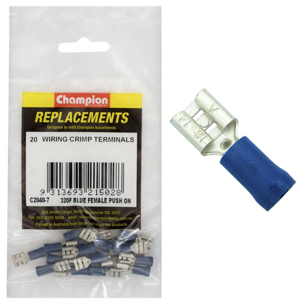 Champion C2040-7 Crimp Terminal Blade Female 320 F Blue - 20/Pack