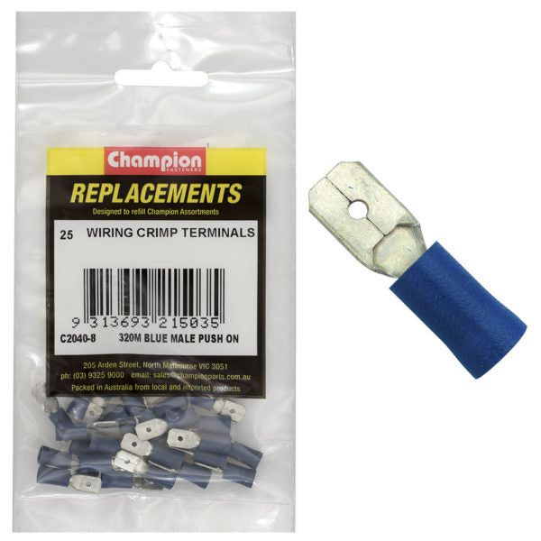 Champion C2040-8 Crimp Terminal Blade Male 320 M Blue - 25/Pack