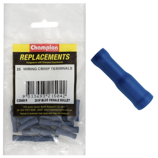 Champion C2040-9 Crimp Terminal Bullet Female 201 F Blue - 25/Pack