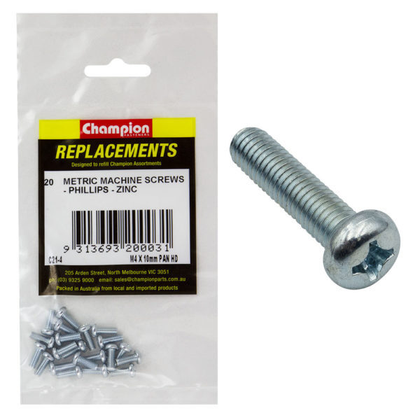 Champion C21-4 Machine Screw Pan Head Phillips M4 x 10mm Zinc - 20/Pack