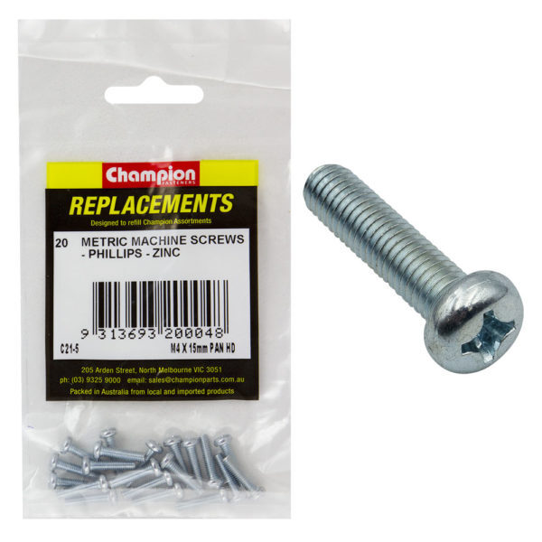 Champion C21-5 Machine Screw Pan Head Phillips M4 x 15mm Zinc - 20/Pack