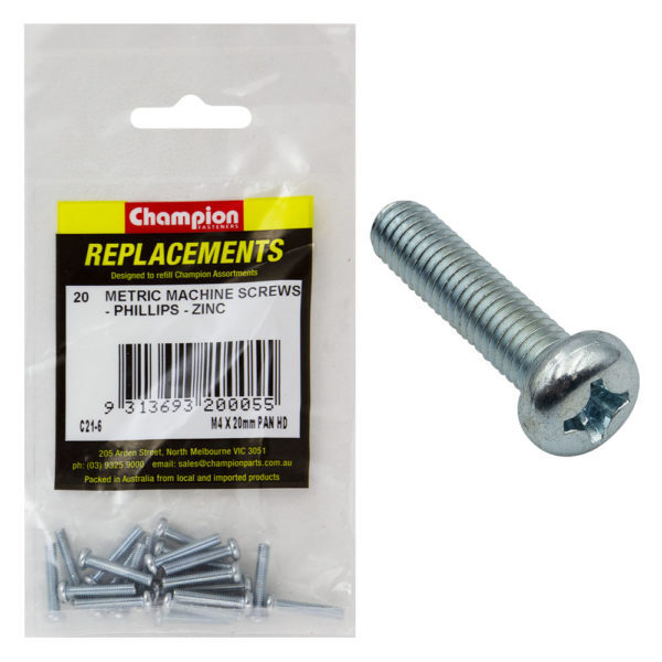 Champion C21-6 Machine Screw Pan Head Phillips M4 x 20mm Zinc - 20/Pack