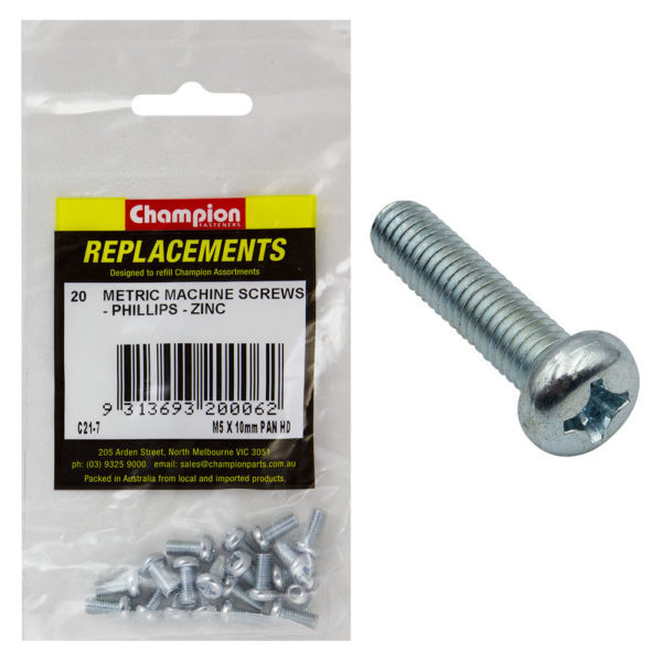 Champion C21-7 Machine Screw Pan Head Phillips M5 x 10mm Zinc - 20/Pack