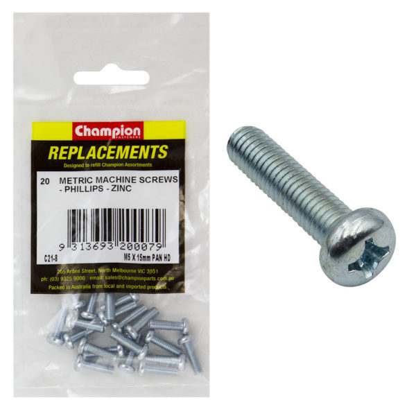 Champion C21-8 Machine Screw Pan Head Phillips M5 x 15mm Zinc - 20/Pack