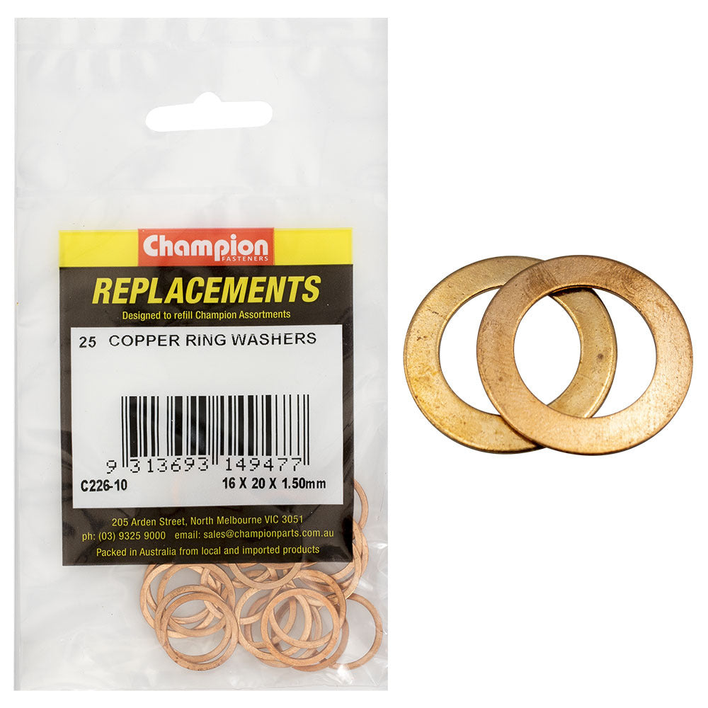 Champion C226-10 Copper Ring Washer 16 x 20 x 1.5mm -  25/Pack