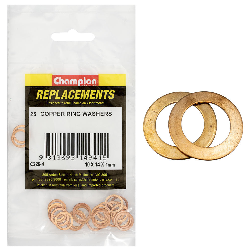 Champion C226-4 Copper Ring Washer 10 x 14 x 1mm -  25/Pack