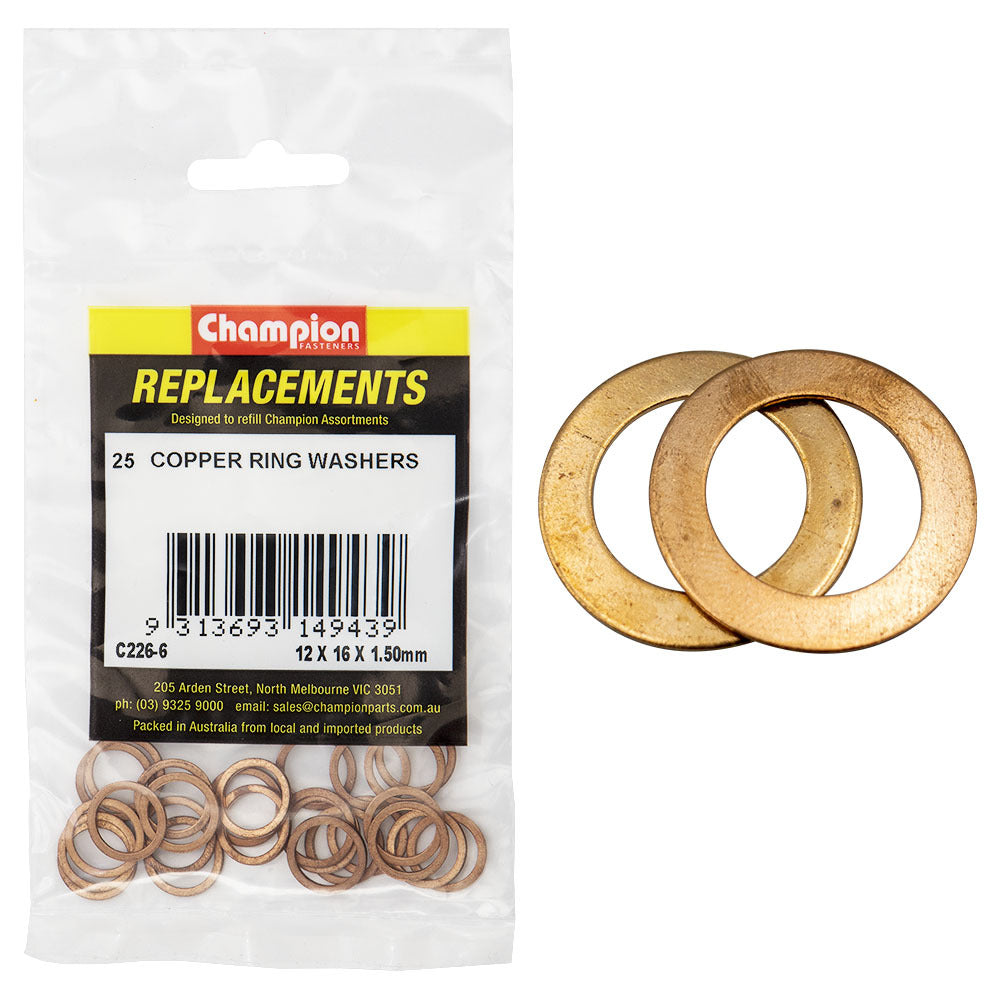 Champion C226-6 Copper Ring Washer 12 x 16 x 1.5mm -  25/Pack
