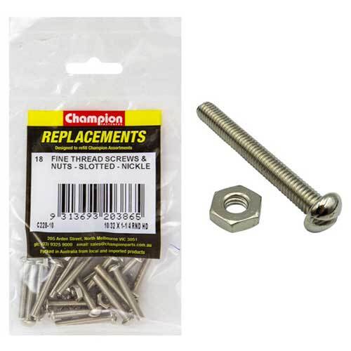 Champion C228-10 Machine Screw Slotted & Nut 10/32 x 1-1/4", 18/Pack