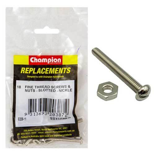Champion C228-11 Machine Screw Slotted & Nut 10/32 x 1-1/2", 18/Pack