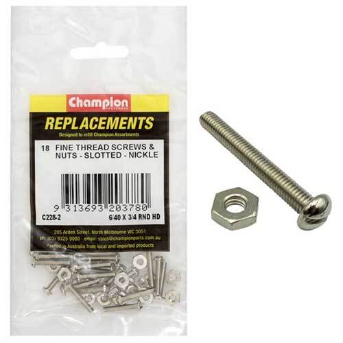 Champion C228-2 Machine Screw Slotted & Nut 6/40 x 3/4", 18/Pack