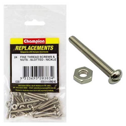 Champion C228-7 Machine Screw Slotted & Nut 8/36 x 1-1/4", 24/Pack
