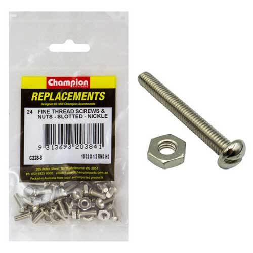 Champion C228-8 Machine Screw Slotted & Nut 10/32 x 1/2", 24/Pack
