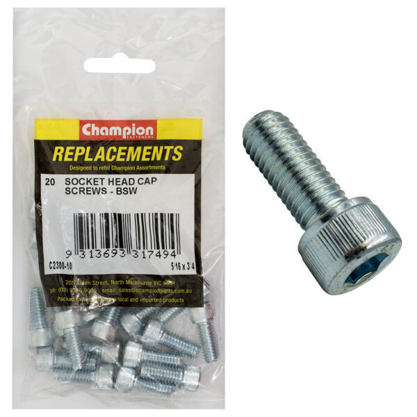 Champion C2300-10 Socket Head Cap Screw 5/16 x 3/4" BSW Zinc - 20/Pack