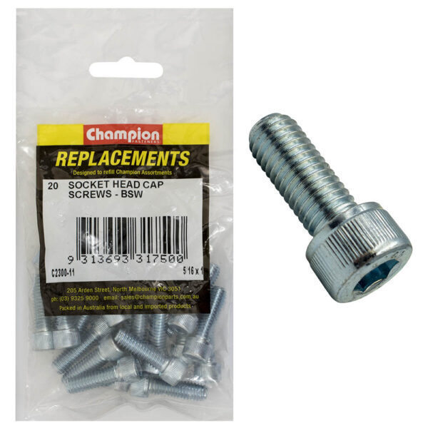 Champion C2300-11 Socket Head Cap Screw 5/16 x 1" BSW Zinc - 20/Pack