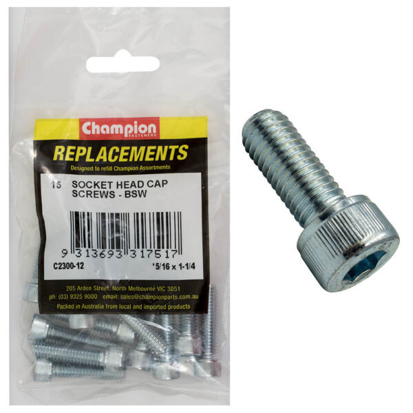 Champion C2300-12 Socket Head Cap Screw 5/16 x 1-1/4" BSW Zinc - 15/Pack