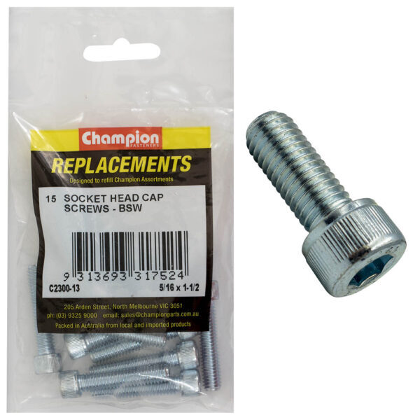 Champion C2300-13 Socket Head Cap Screw 5/16 x 1-1/2" BSW Zinc - 15/Pack