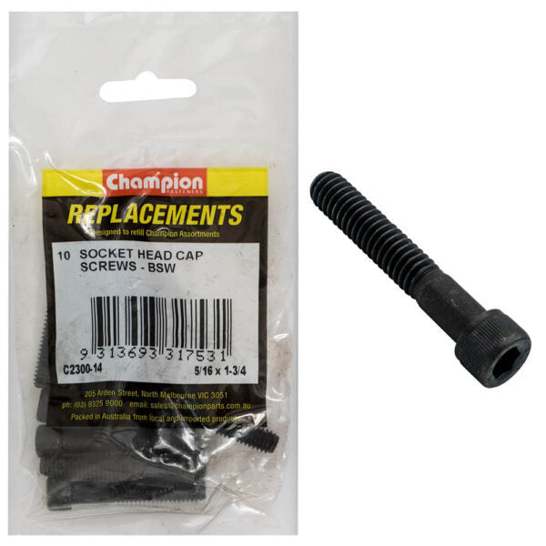 Champion C2300-14 Socket Head Cap Screw 5/16 x 1-3/4" BSW Zinc - 10/Pack