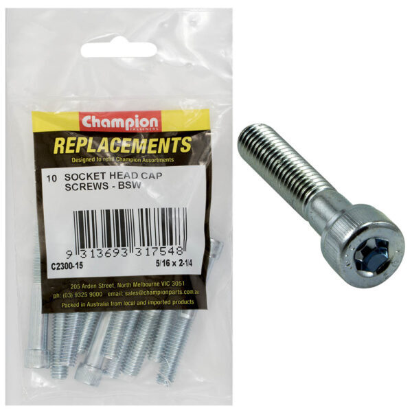 Champion C2300-15 Socket Head Cap Screw 5/16 x 2-1/4" BSW Zinc - 10/Pack